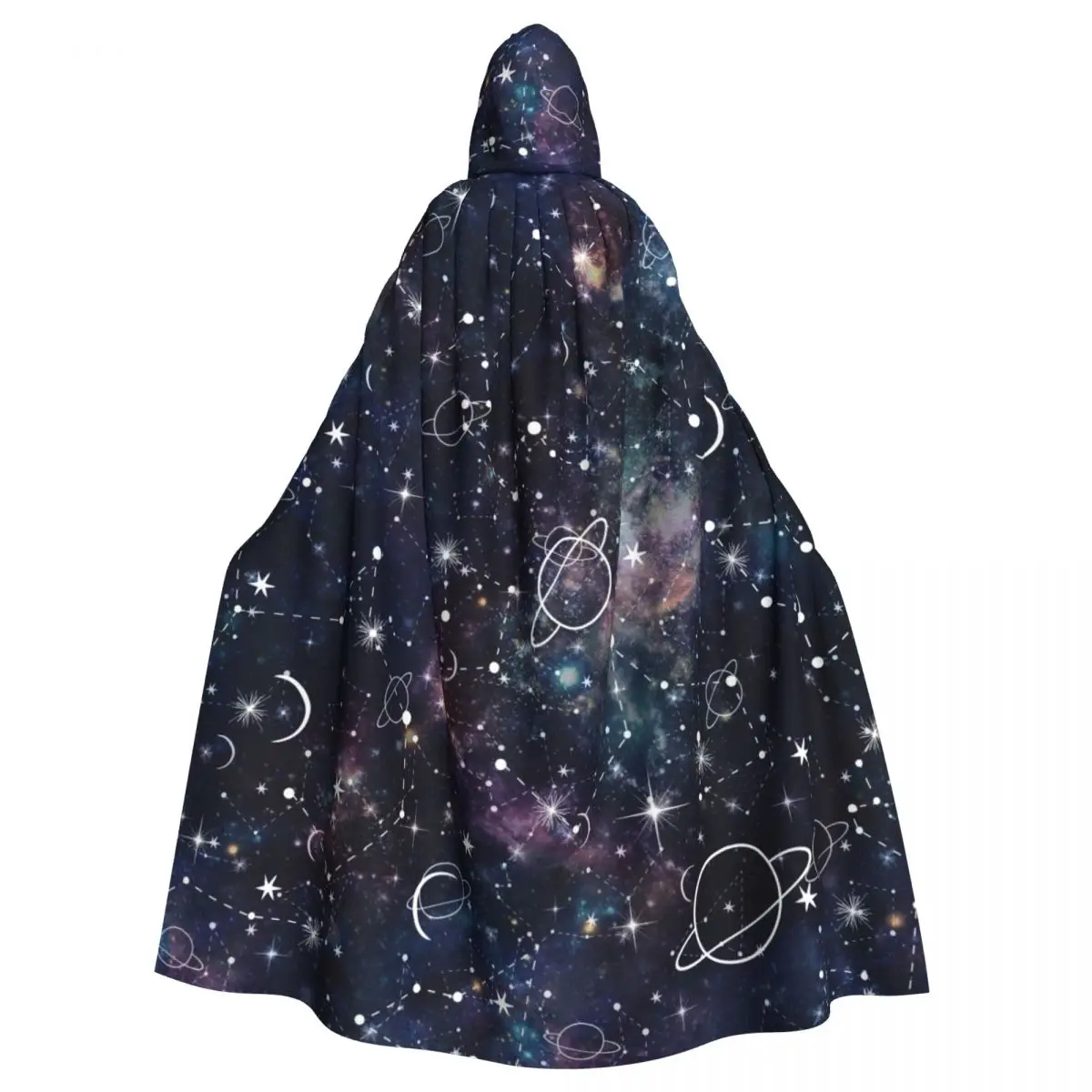 

Adult Cloak Cape Hooded Planet Star Constellation Galaxy Print Medieval Costume Witch Wicca Vampire Elf Purim Carnival Party