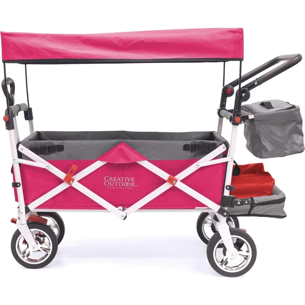 

Garden Carts, Outdoor Wagon for Kids Push Pull Collapsible Stroller Folding Cart | Silver Series | Pink, Garden Carts