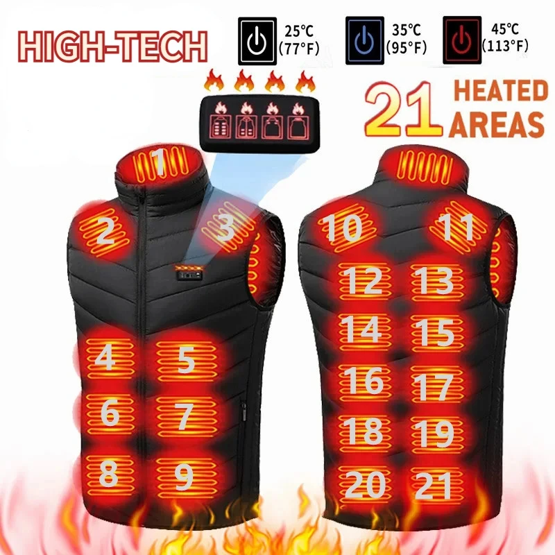21 Areas Heated Vest Men Jacket Heated Winter Womens Electric Usb Heater Jacket Man Thermal Vest Body Warmer Coat