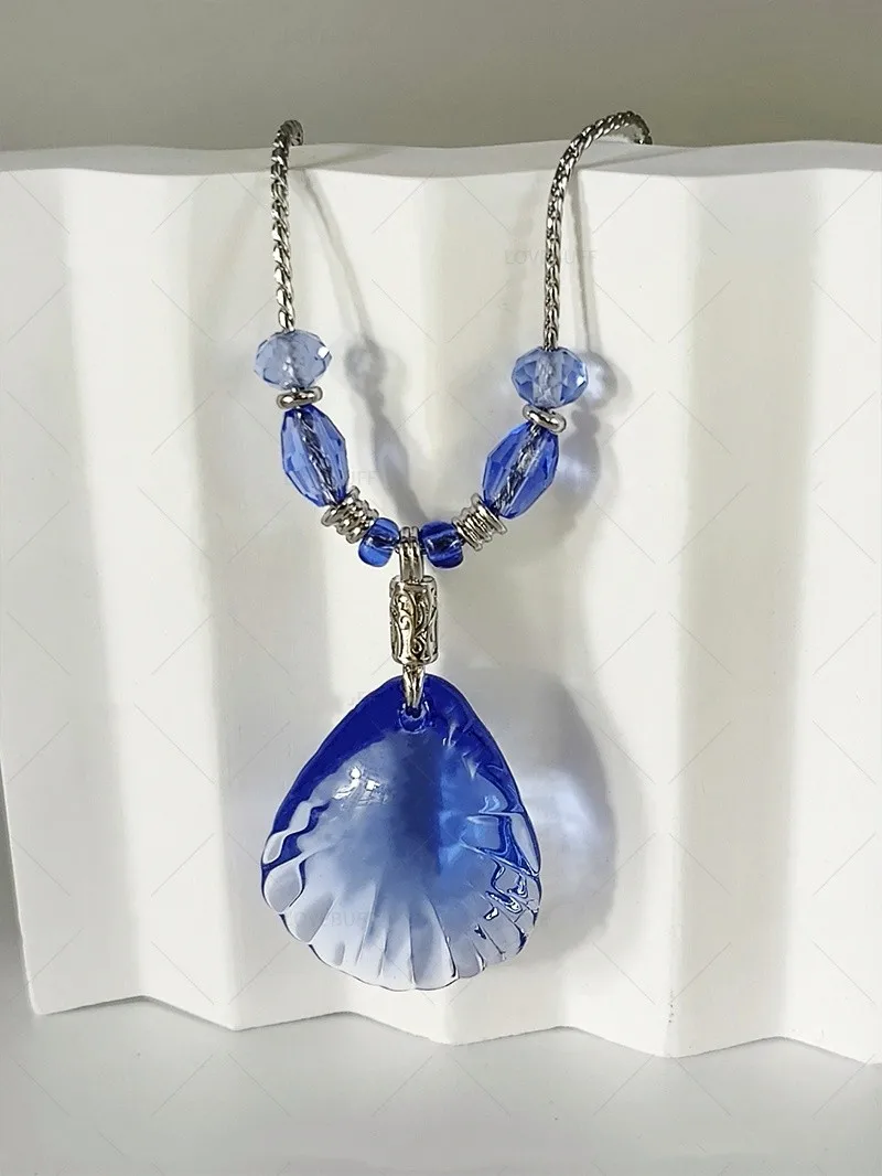 Game Love And Deepspace Rafayel Necklace Blue Shell Pendant Choker Chain Unisex Cosplay Prop Jewelry Couple Gifts 5