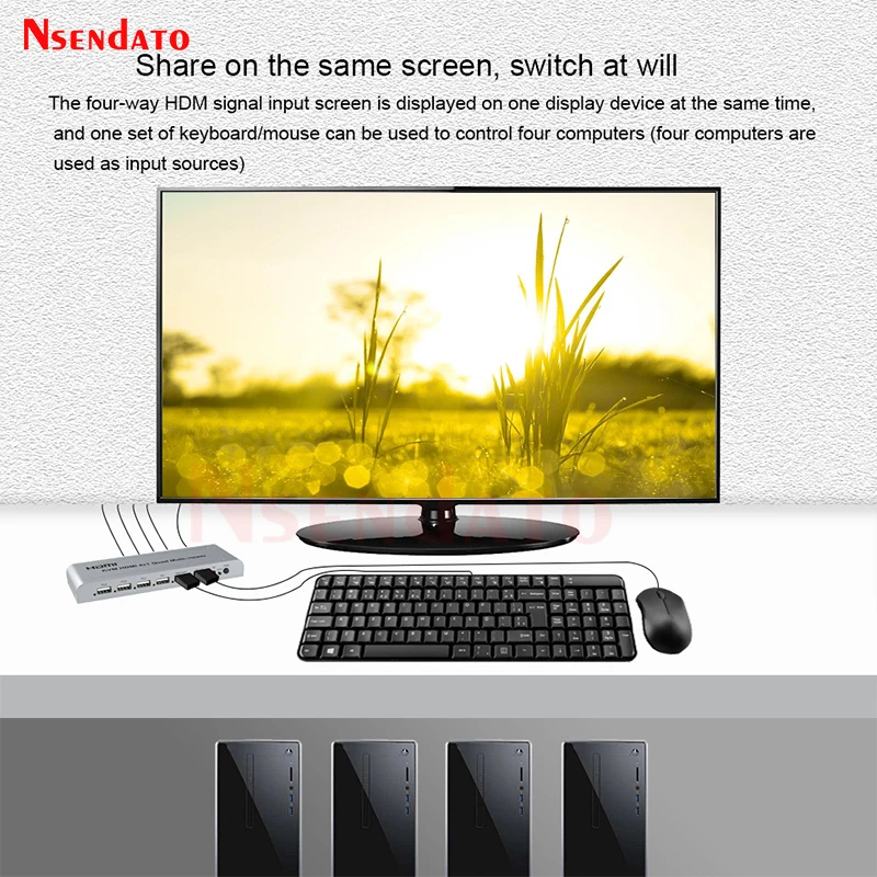 HDMI KVM Quad MultiViewer 1080P 4X1 USB KVM HDMI Quad Screen Multi viewer Switcher 4 In 1 Out HDMI Multiviewer Screen Divider