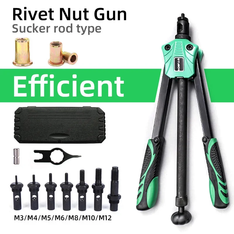 Hand Manual Rivet Nut Gun Tool Setter Threaded Insert Riveter Pliers Labor-Saving Machine for Metric M3 M4 M5 M6 M8 M10 M12 Nut