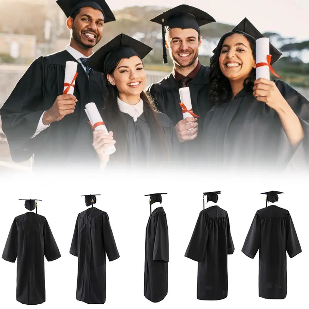 Man Women Graduation Gown Soft Matte Graduation Gown Hat Tassel Set Unisex Costume For High School And Bachelor