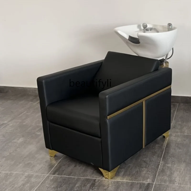 Barber Shop Sitting Shampoo Chair Small Shampoo Recliner Salon Ceramic Deep Basin Flushing Bed