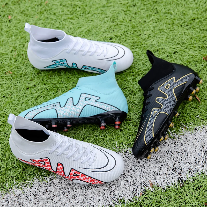 Football Shoes Soccer Set Shoes Sock and Plastic Shin Guard Adults Kids TF/FG Outdoor Breathable Training Football Boots Male Size 32-45