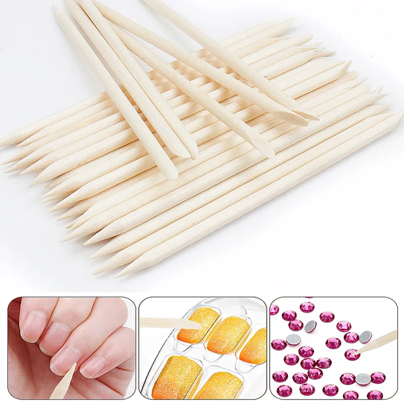 100 Pcs Reusable Wooden Cuticle Pusher Remover Nail Art Design Wood Sticks Dotting Removal Manicure Pedicure Care Tools