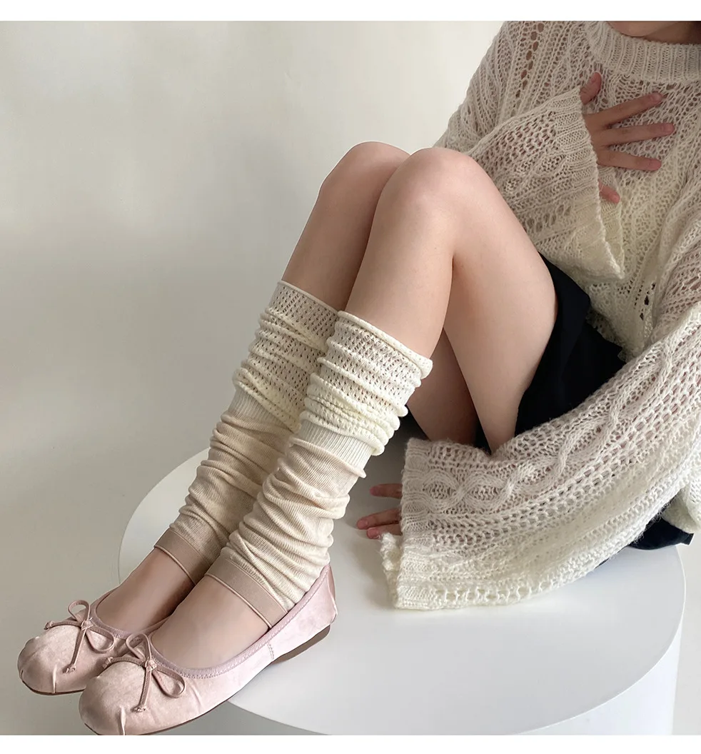 Leg Warmers khaki   Women’s Cotton Knitted Warm Foot Cover long Knee Socks Y2k Girls Stockings for woman in beige Fall Autumn Winter womens  Korean Style