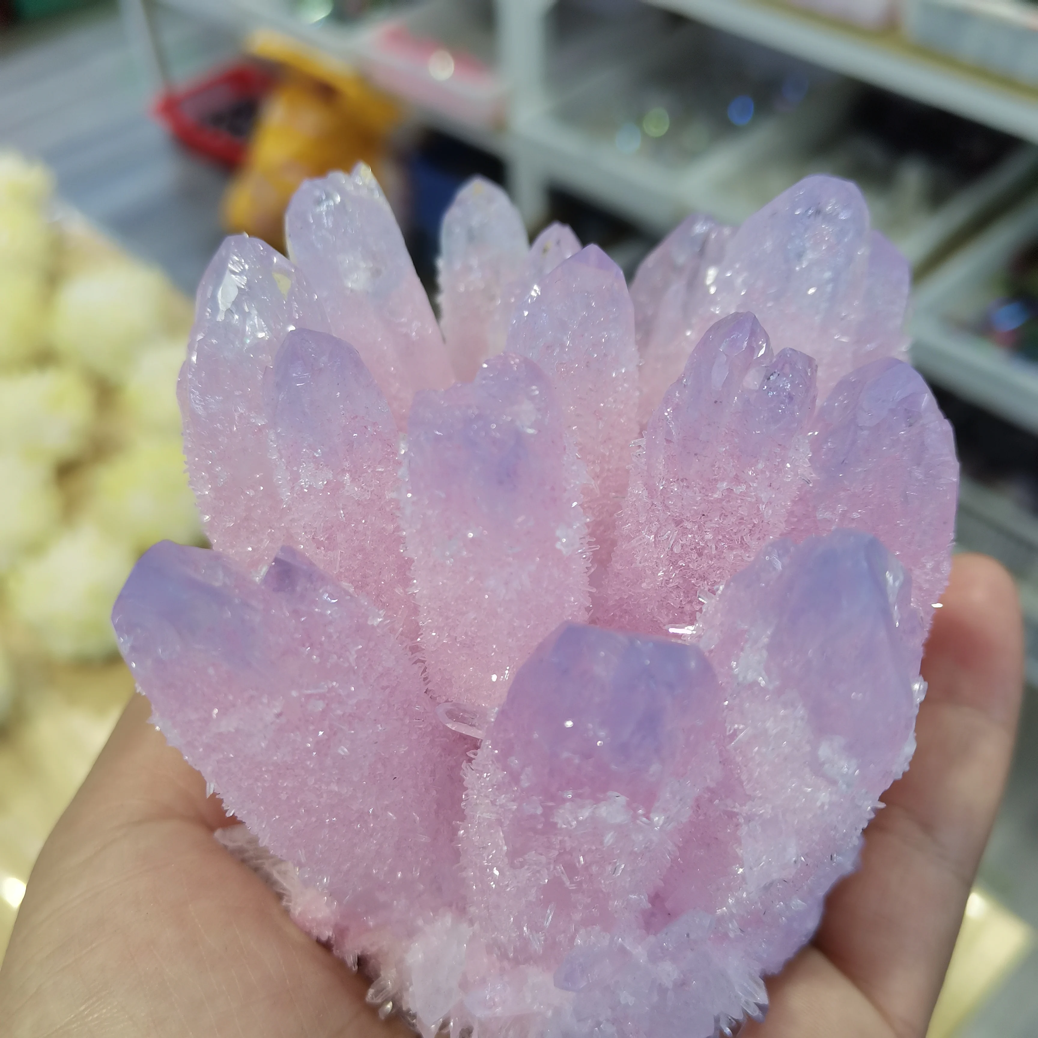 800g New ！！Hot order Beautiful pink Ghost phantom Quartz Crystal Cluster Healing Specimen 1pcs 4