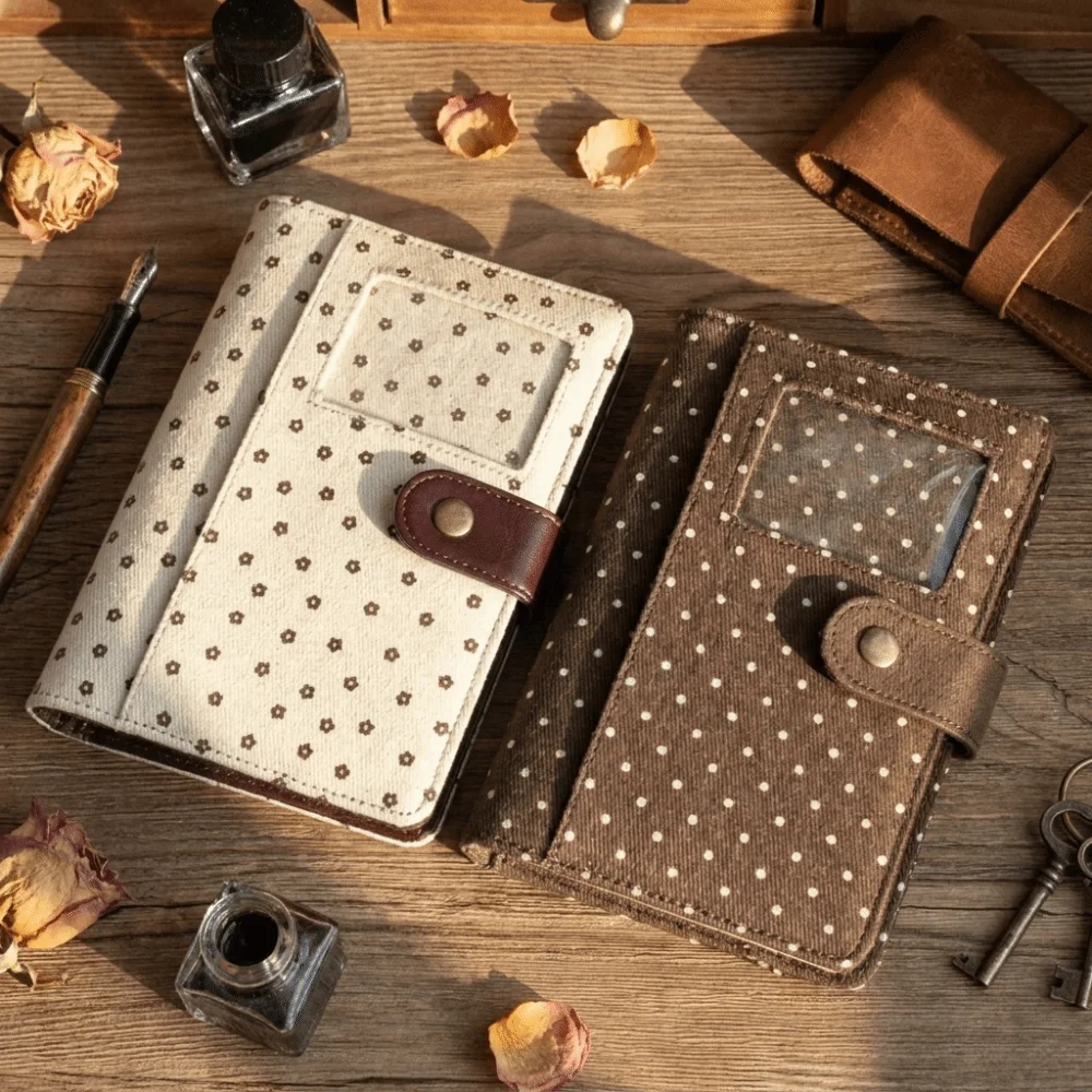 Polka Dot Denim Fabric Journal with Snap Button Closure