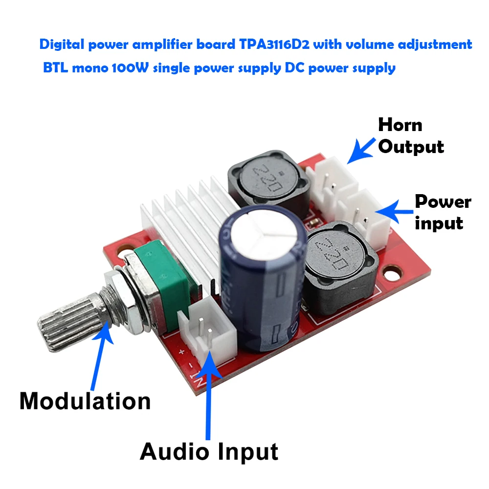 Tpa3116d2 Digital Power Amplifier Board With Volume Adjustment Btl Mono 100w Single Power Supply