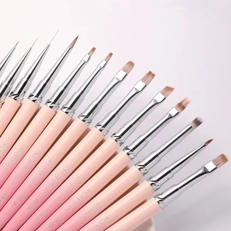 13Style Pink Gradient Handle Nail Drawing Brushes For Manicure Lines Painting Gradient UV GEL Extension Builder Drawing Pen 5