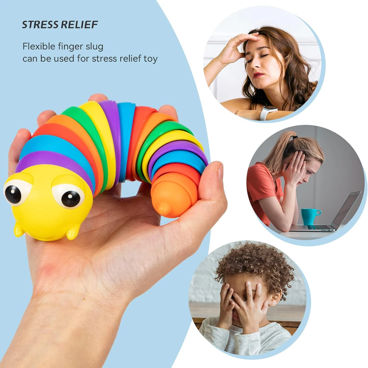 Cevioce Fidget Slug toy 2-piece set (random color), ideal for stress relief and sensory gaming, promoting focus and calmness 3