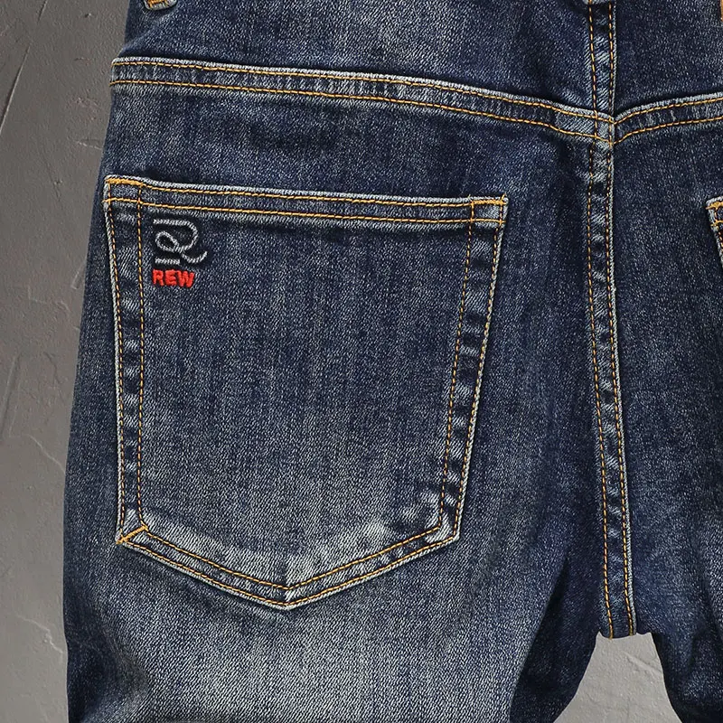 Newly Fashion Designer Men Jeans High Quality Retro Washed Blue Embroidery Vintage Jeans Men Trousers Casual Denim Pants Hombre