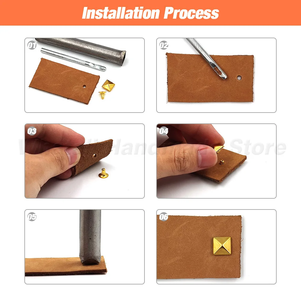 Metal Pyramid Cap Rivets Square Rivet Studs for Leather Craft Bag Belt Clothing Garment Shoes Accessories 6-12mm 100sets Metal Rivets Metal Studs Leather Rivets