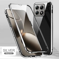 Premium Aluminum Frame Magnetic 360° Protective Case with Glass Screen Cover for Poco F6 Pro (Silver)