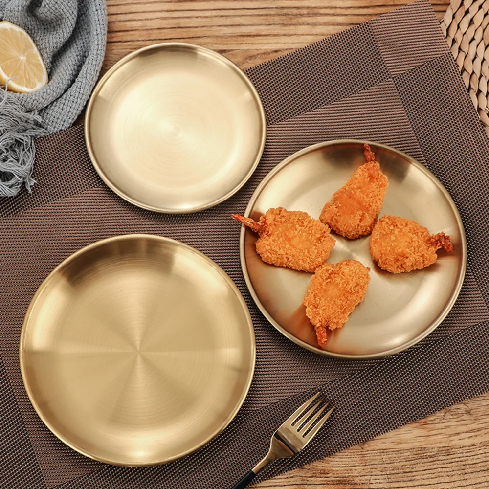Golden Snack Plate Dishes For Serving Stainless Steel Kitchen Storage Tray Metal Fruit Dessert Jewelry Display | Дом и сад