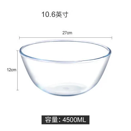 4.45ml Large Capacity Glass Bowl Noodle Soup 27cm Salad Mixing Bowls Egg  Beater Storage Food Container Kitchen Microwavable