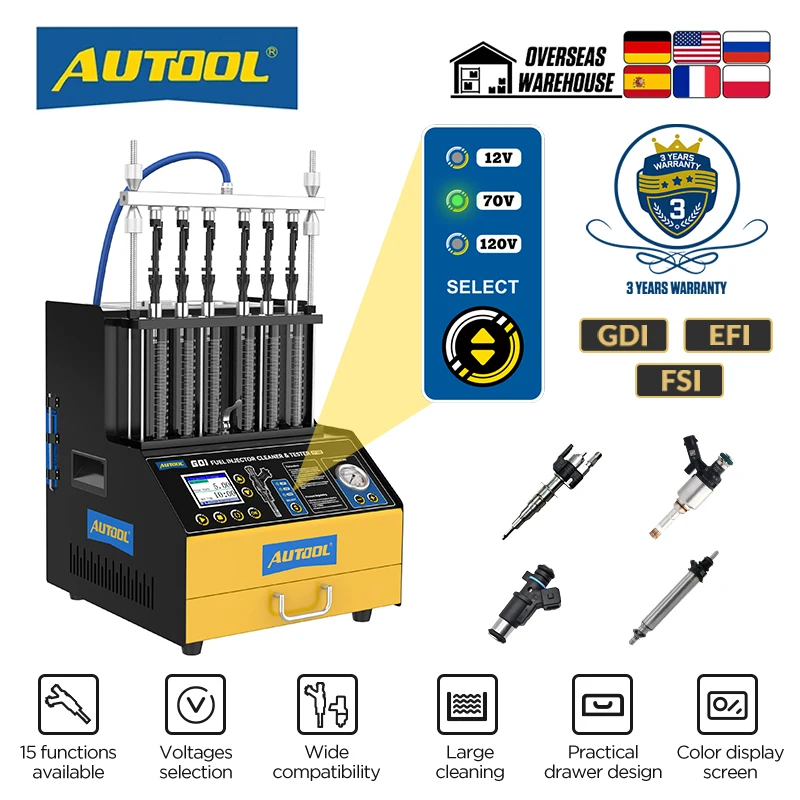 

AUTOOL CT500 Car GDI Fuel Injector Cleaner Tester Continuou Injection Test 6 Cylinders EFI FEI Injector Cleaning Machine For BMW