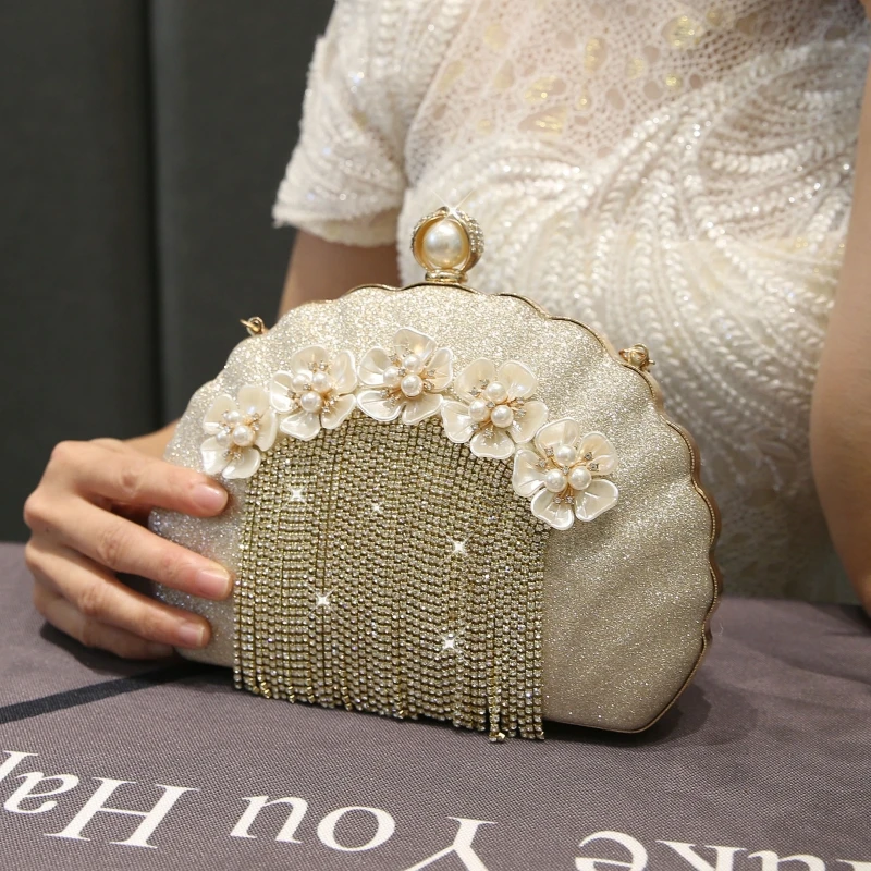 

Large Capacity Shell Bag Fine Flash Trend Evening Clutch Retro Fashion Party Wedding Bag Exquisite Tassel Banquet Handbags Purse