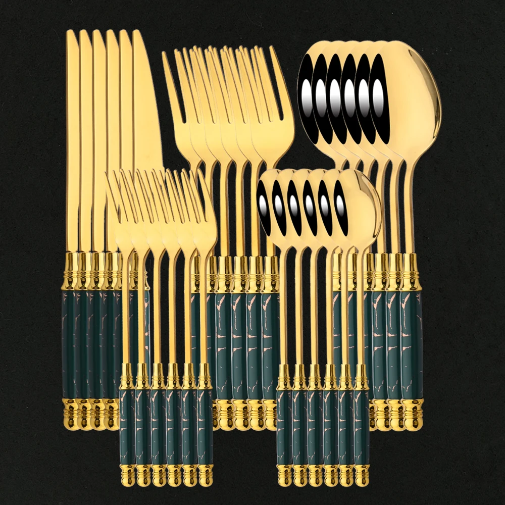 

Столовые приборы из нержавеющей стали зеленого и золотого цвета с керамической ручкой