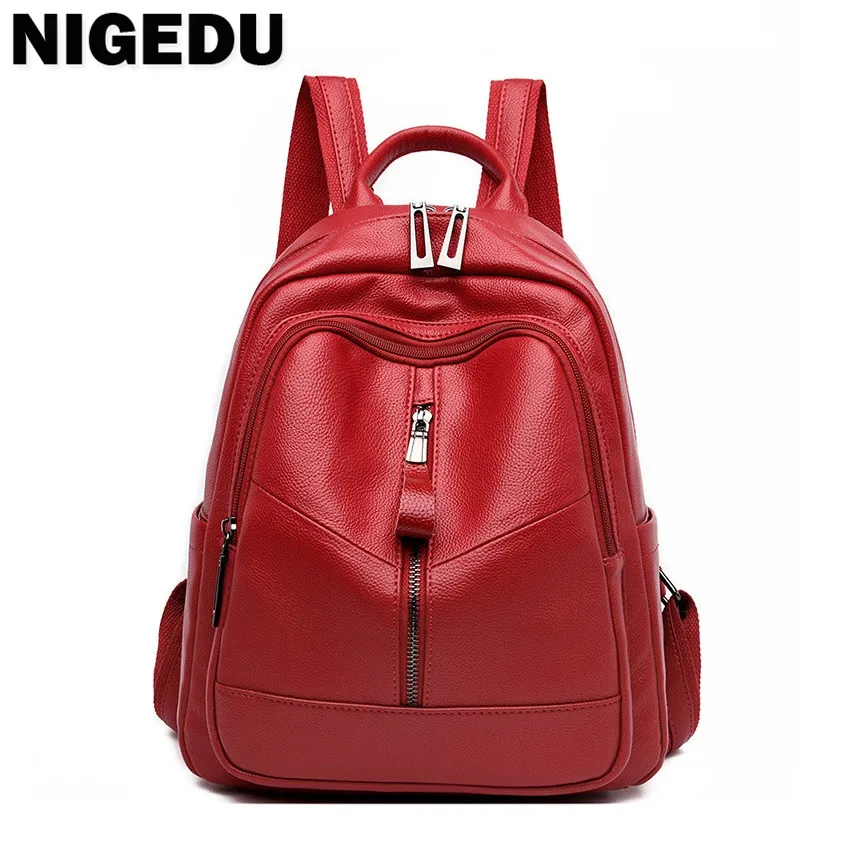 

Brand design Women Backpack big capacity soft Leather School Bags For Girls Bookbag mochilas Travel totes female Daypack