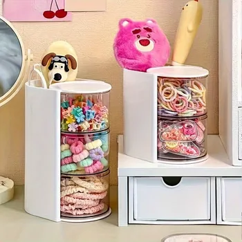 Available all year round. Rotating multi-layer desktop transparent hair accessory cosmetic storage and organizing box