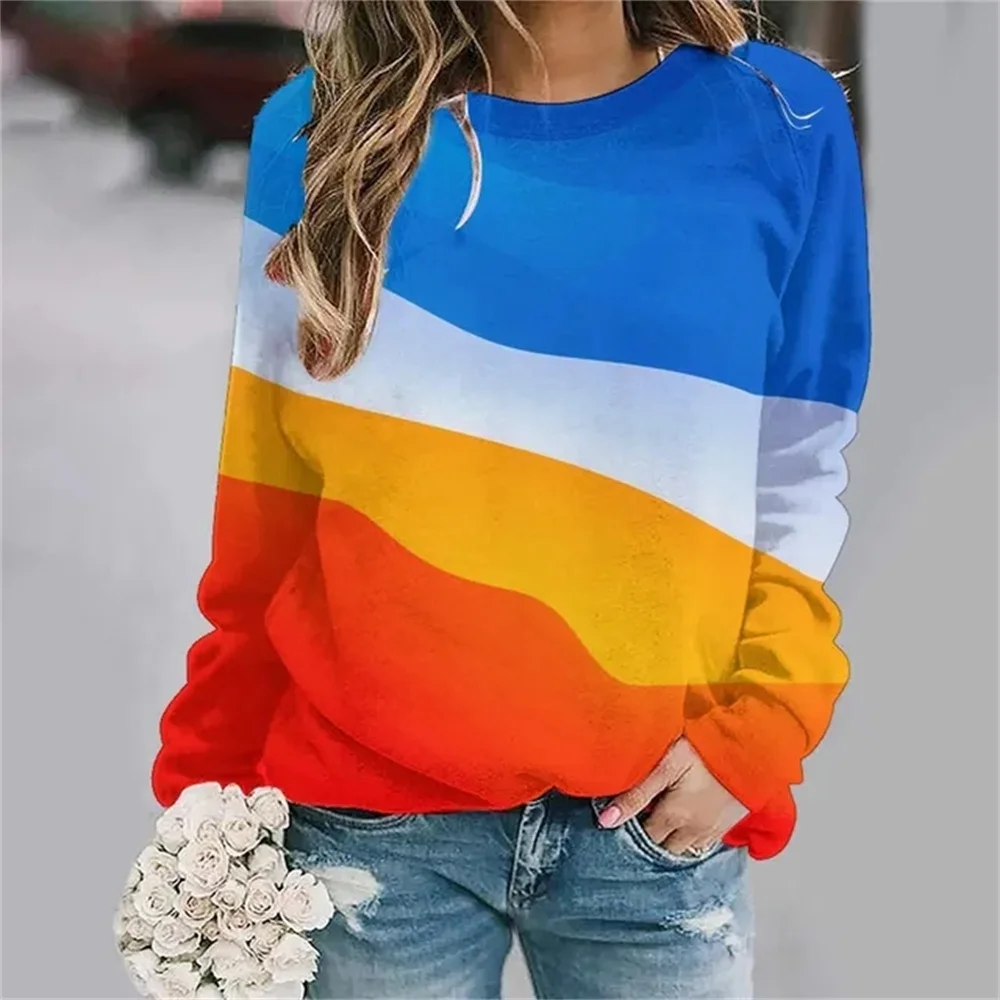 

3D Color Patchwork Printing Autumn New Pullover Sweaters Fashions Casual Round Neck Long Sleeves Sweatshirt Women's Clothing2023