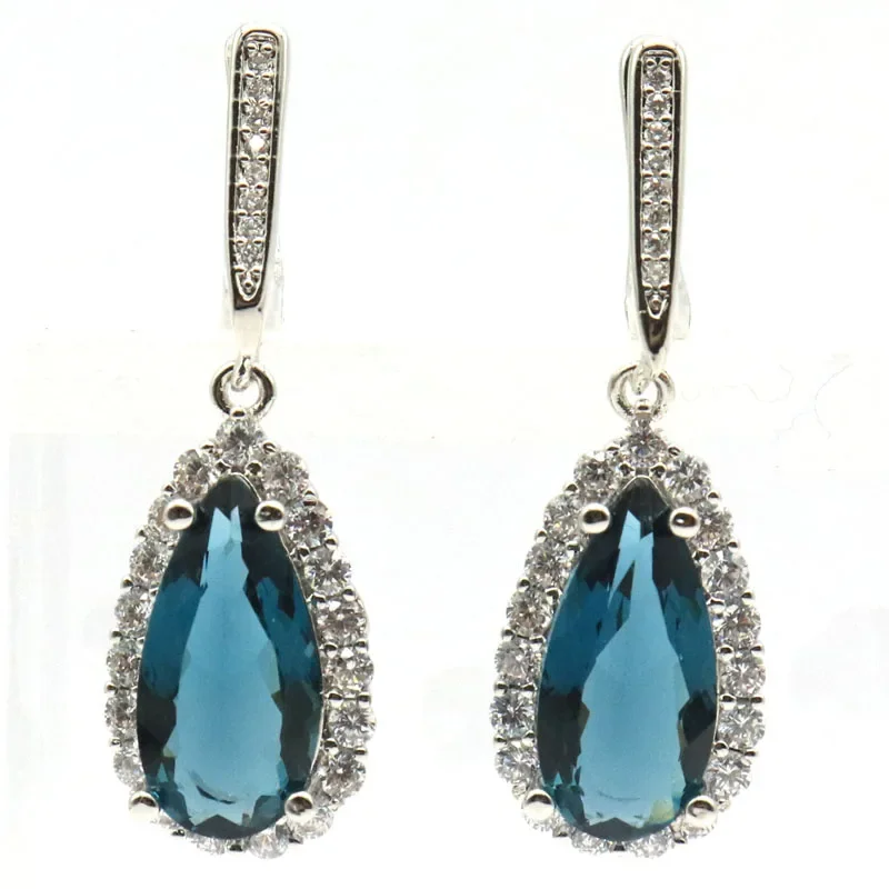 8g Customized 925 SOLID STERLING SILVER Earrings Fantastic London Blue Topaz Rich Blue Violet Tanzanite Tsavorite Garnet CZ Wome