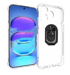 High Back Finger Ring Soft TPU Silicone Case - Elegant Design Phone Cover for Nubia V80 Design (Clear TPU C Black)