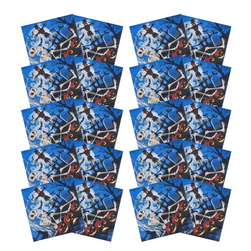 

Halloween Themed Cocktail Napkins Portable Create Haunted Ambiance Double Layer Napkin With Skeleton Design For Halloween Party