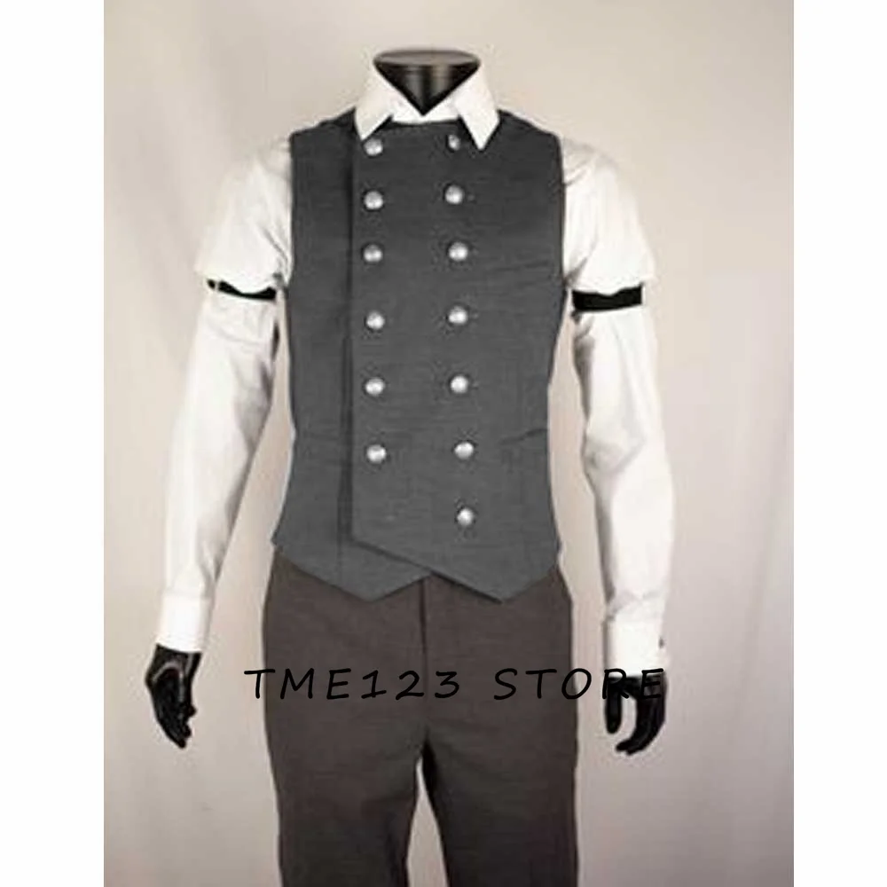 Men's Serge Double Breasted Casual Vest Vests for Women Steampunk Suit Male Formal Man Ambo Gothic Chaleco Wang Dress Waistcoat 5