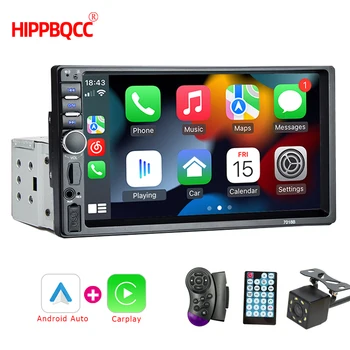 HIPPBQCC-REPRODUCTOR Multimedia para coche, pantalla táctil HD de 7 pulgadas, 1 Din, Carplay, Android, FM, entrada auxiliar, Bluetooth, MirrorLink, Universal 1
