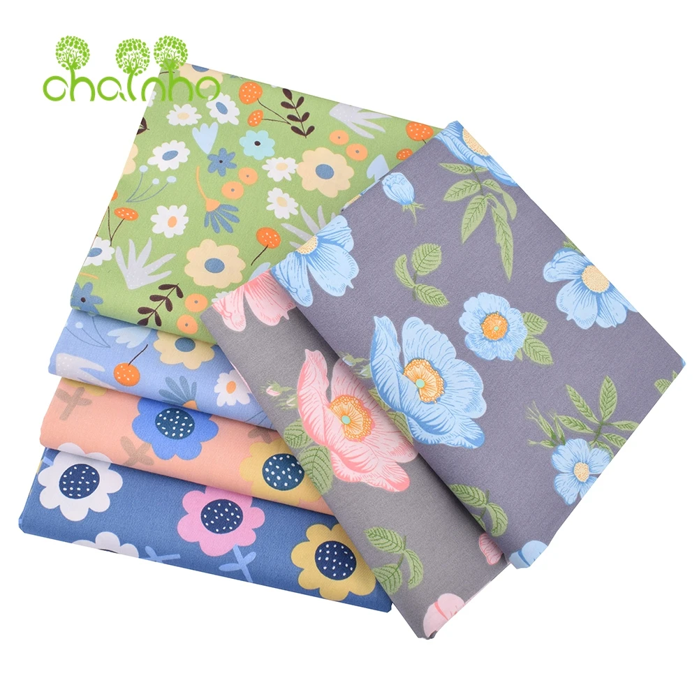 Chainho,Printed Twill Weave Cotton Fabric,DIY Sewing Quilting Material,Patchwork Cloth,New Floral Series,2 Specification,15C213