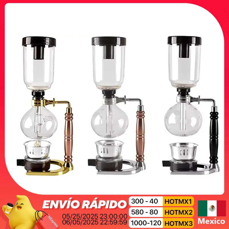 3/5Cups Syphon Pots Coffee Kettle Pot Set Filter Syphon Coffee Maker Tea Siphon Heat-Resistant Household Pot