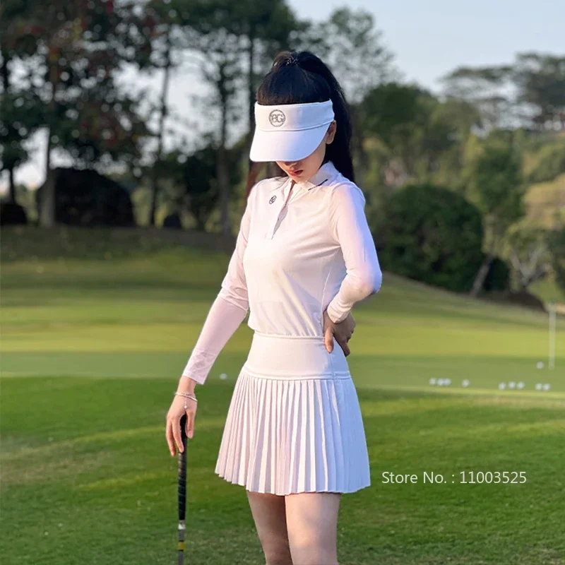 SG Golf Women Long-sleeve Top Sunscreen Quick-drying T-shirt Jersey High Waist Skirt Female Golf Pleated Skorts With Inner Short