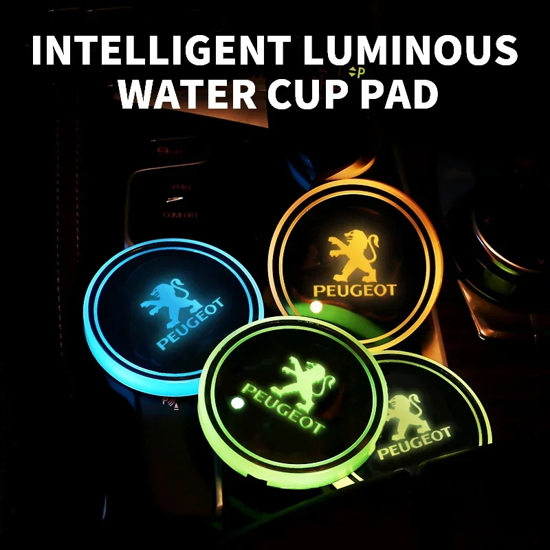 Cup Holders LED For Peugeot 3008 GT 308 4008 5008 508 Car USB Interior 7 Colors Luminous Coasters Cup Water Mat Logo Accessories - View #9