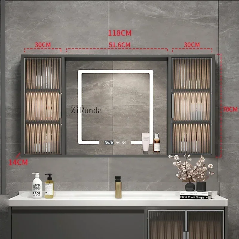 Nordic Luxury Smart Bathroom Mirror Cabinet Wall-mounted Multi-functional Anti-fog Mirror Cabinet Simple Home Furniture FYBC