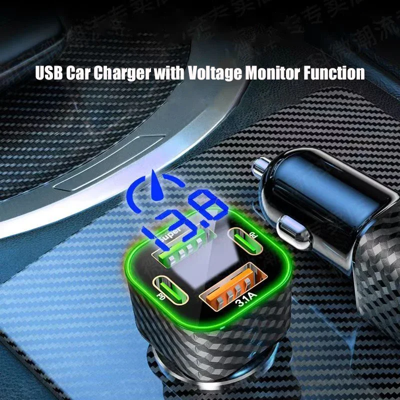 UYUXIO USB C Car Phone Charger Dual PD 4 in 1 with Voltage Display Super Fast Charge Adapter for iPhone Xiaomi Oppo Vivo Samsung 5