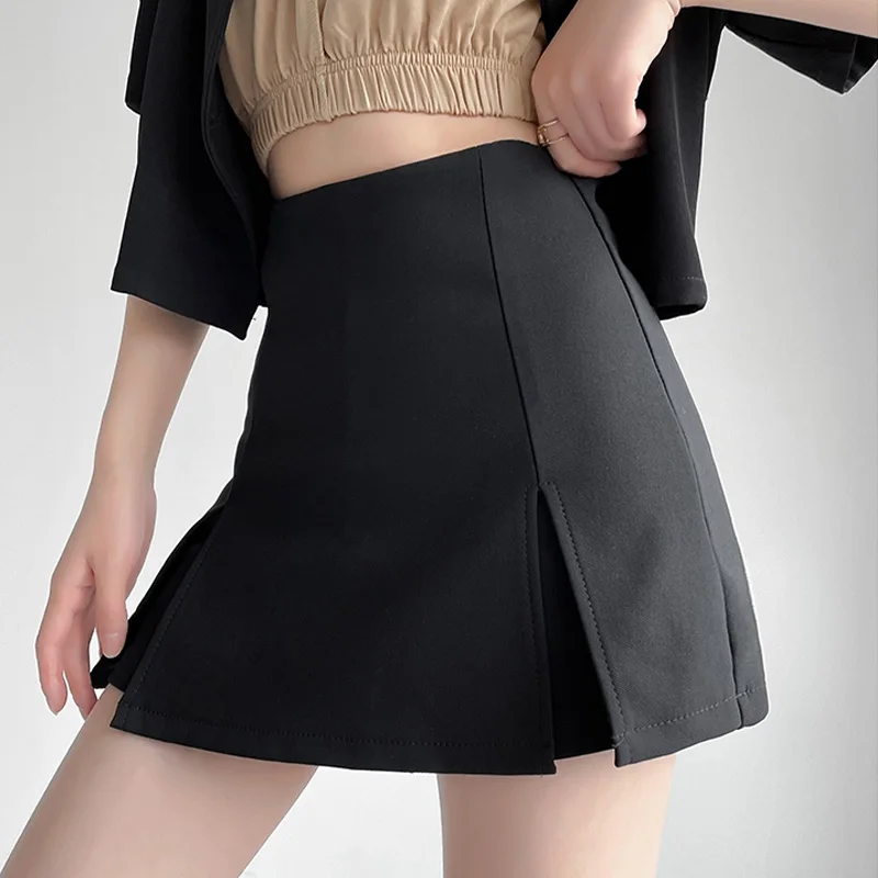 Summer Suit Black Culottes Shorts Skirts Women High Waist Straight Slit Tight Stretch Booty Shorts 2022 New Woman Clothing