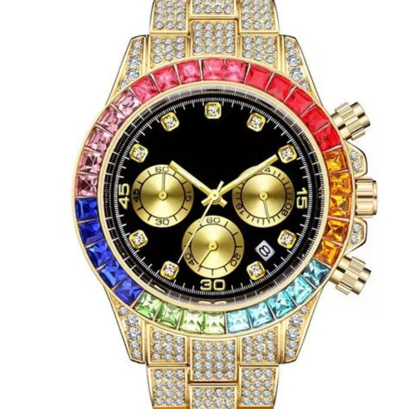 Luxury Men's Watches Colorful Quartz Wristwatches Rhinestone