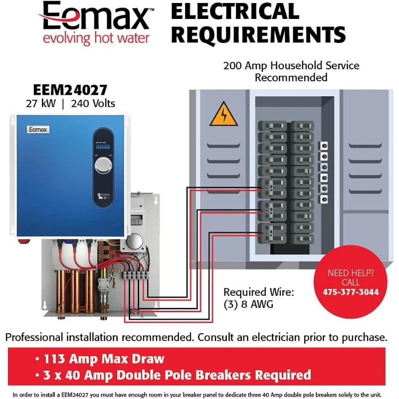 Eemax EEM24027 Electric Tankless Water Heater, Blue