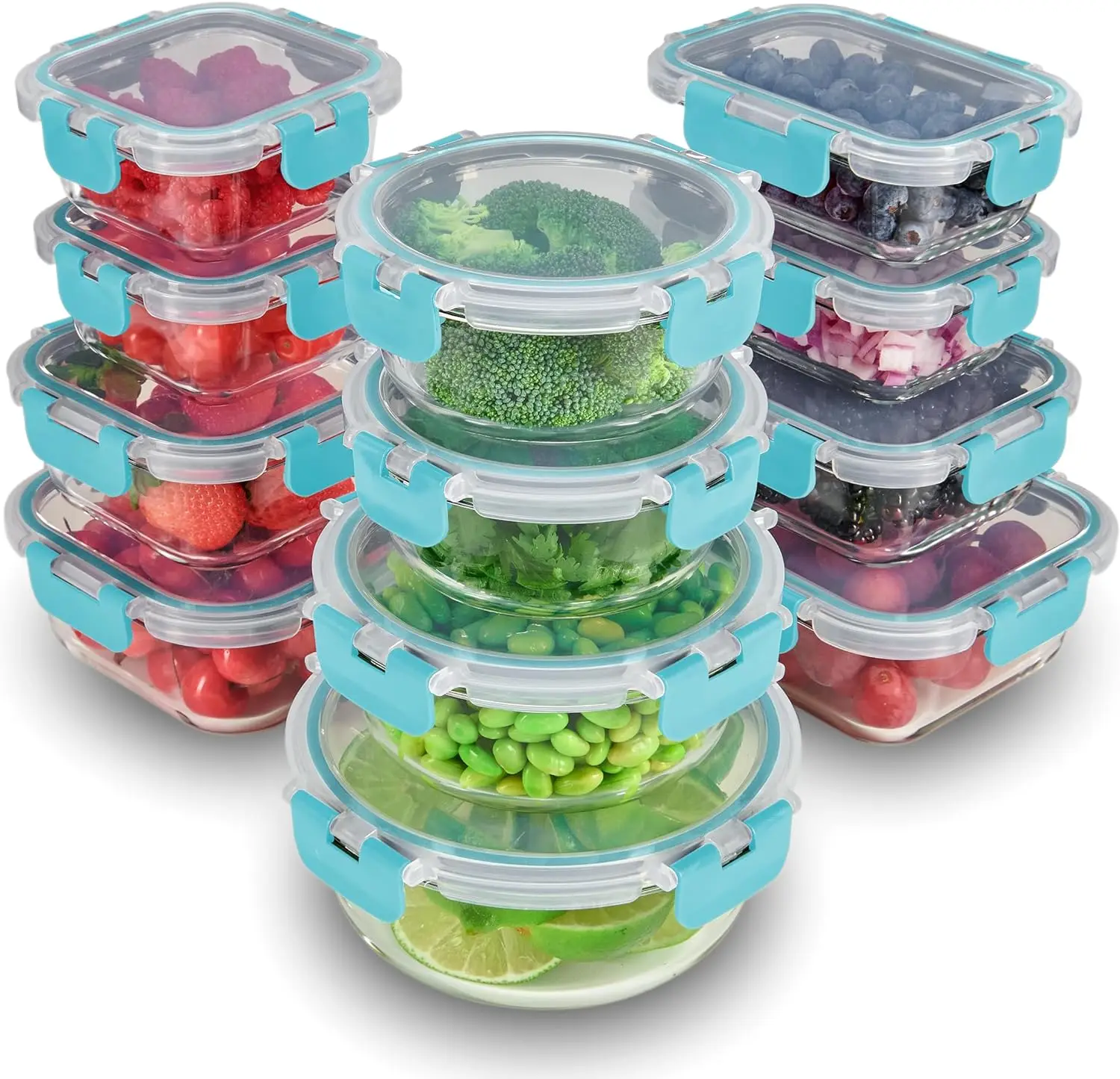 

24 Piece Glass Storage Containers with Lids - Leak Proof, Dishwasher Safe Glass Food Storage Containers