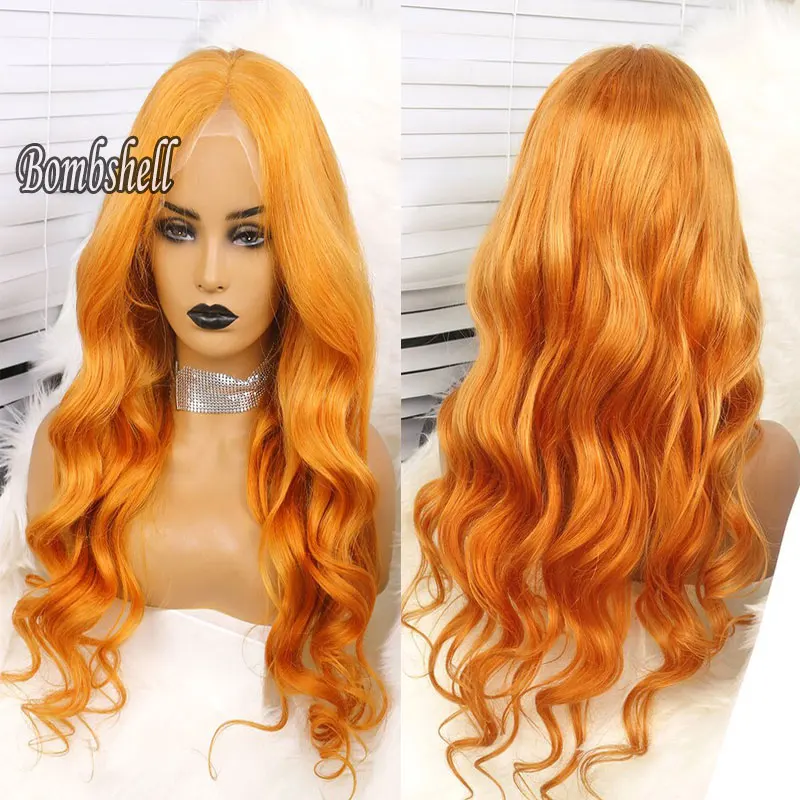 

Bombshell Ginger Orange Wavy Synthetic 13X4 Lace Front Wigs Glueless High Quality Heat Resistant Fiber Hair For Women Cosplay