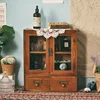Nordic solid wood retro wood double door display cabinet sundry cosmetics storage cabinet drawer desktop storage box 1