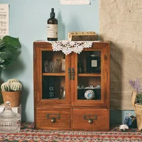 Nordic solid wood retro wood double door display cabinet sundry cosmetics storage cabinet drawer desktop storage box 1