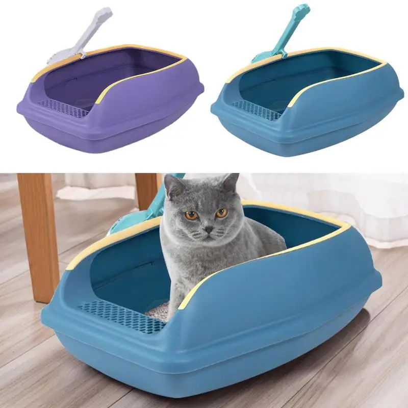 

Cat Litter Box Semi Enclosed Kitten Waste Container Toilet Prevent Splash Tray Goods For Kittens Big Sand Litter Cat Bedpans