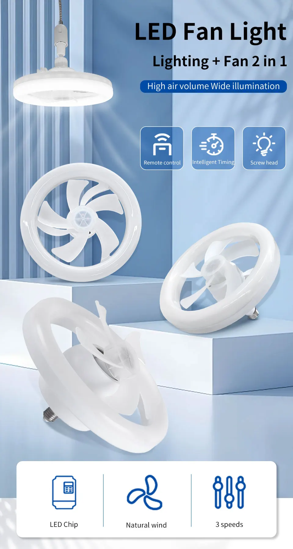 Description Picture 2 of itemSmart Ceiling Fan Light Bedroom Living Room Modern Simple Decor Lights Home Intelligent Remote Control Restaurant LED Fan Light