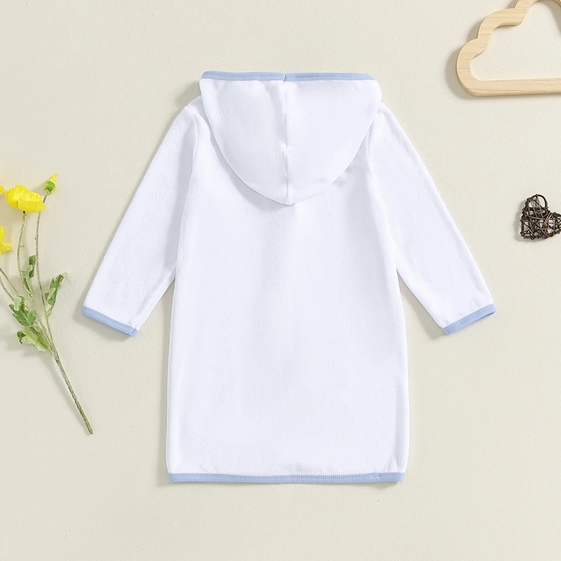 1-7Y Kids Boys Girls Robe Hooded Zip Up Pockets Soft Contrast Color Long Sleeve Nightgowns