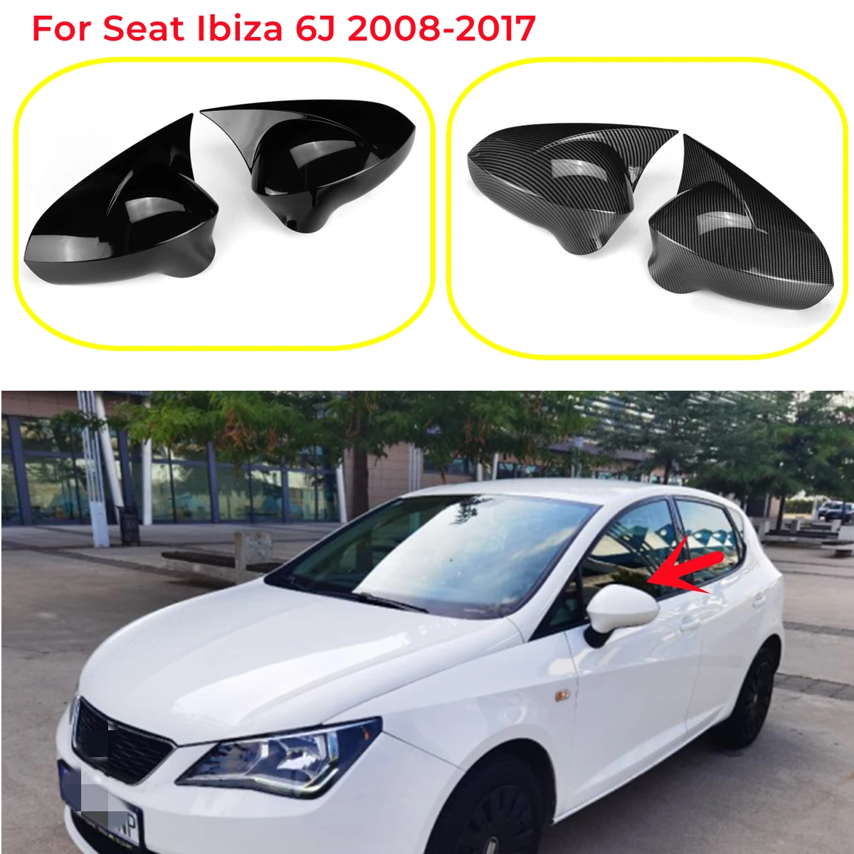 2PCS Car Side Wing Rearview Mirror Cover Cap For For Seat 6J Seat MK4 2008 2017