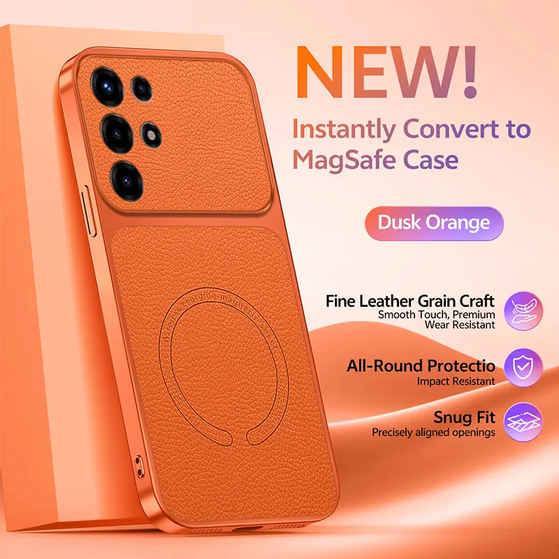 Luxury Leather Texture Magnetic Wireless Charging Shockproof Soft Back Cover for Super 26 Ultra / S25 Ultra